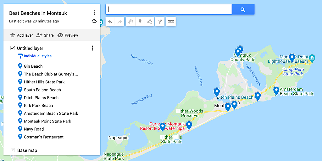 Map of the best beaches in Montauk