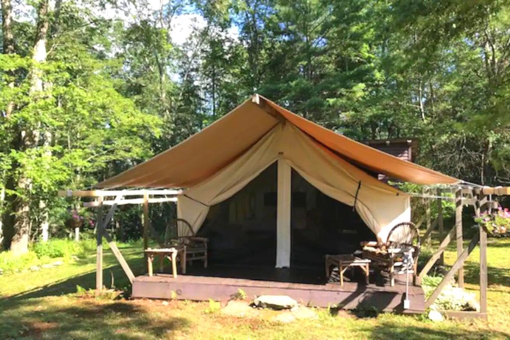 The exterior of one of the best tents for glamping upstate NY. 