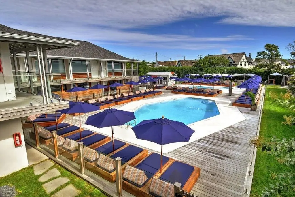 The outdoor pool at the Montauk Beach House, one of the best hotels in the Hamptons.
