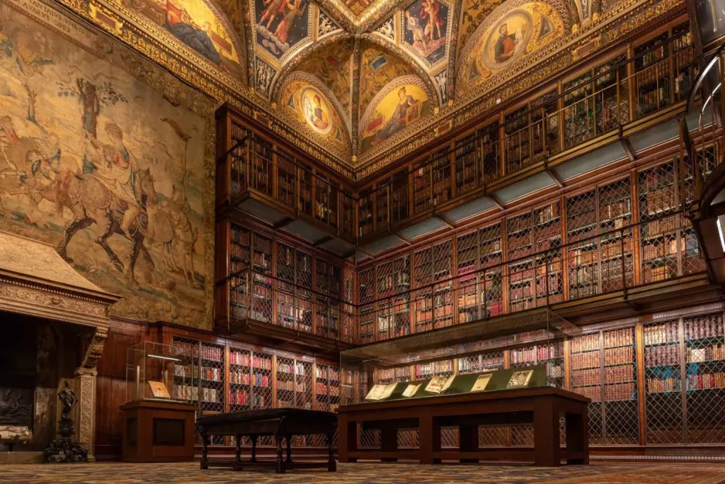 stunning interior of the morgan public library and one of the most unique things to do in NYC. 