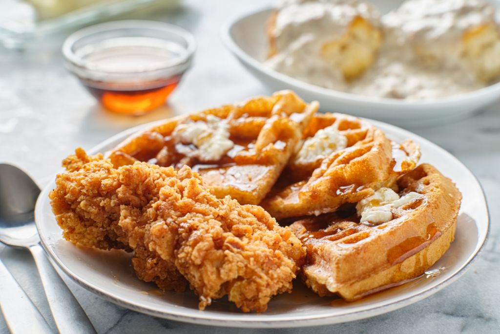 Chicken and waffles from one of the best brunch places in Brooklyn. 