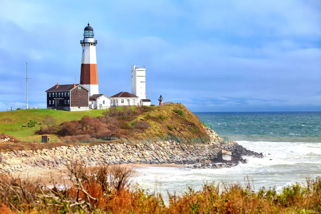 View of Montauk Point Lighthouse, one of the top things to do in Montauk NY. 