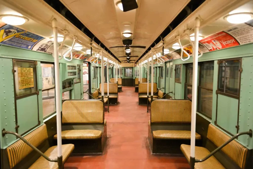 Interior of a vintage subway car at the New York Transit Museum in NYC - one of the most unique things to do in NYC. 