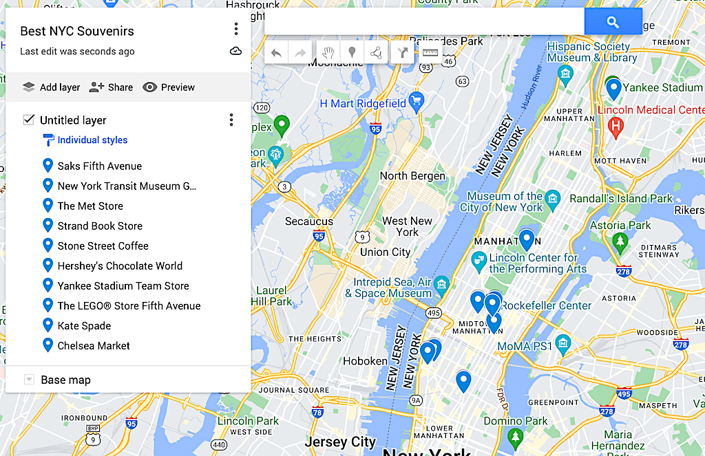 Map of the best NYC souvenirs of all time. 
