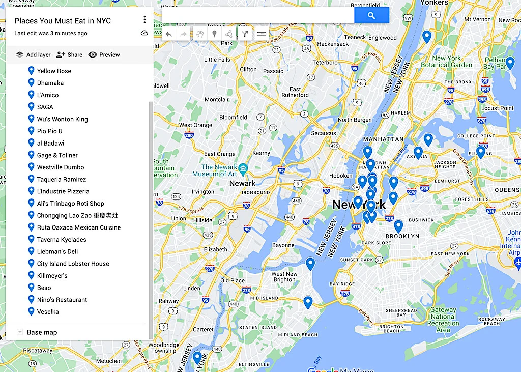 Places you must eat in NYC map. 