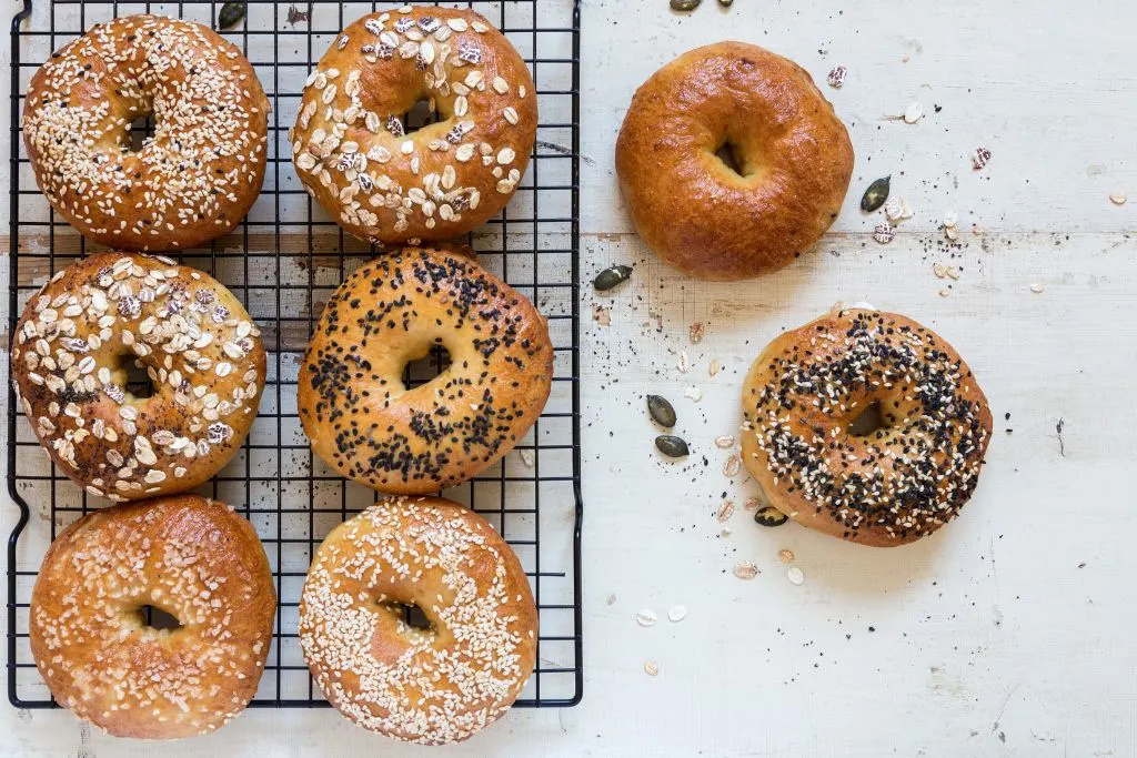 Rack of bagels from one of the best bagel shops in Brooklyn. 