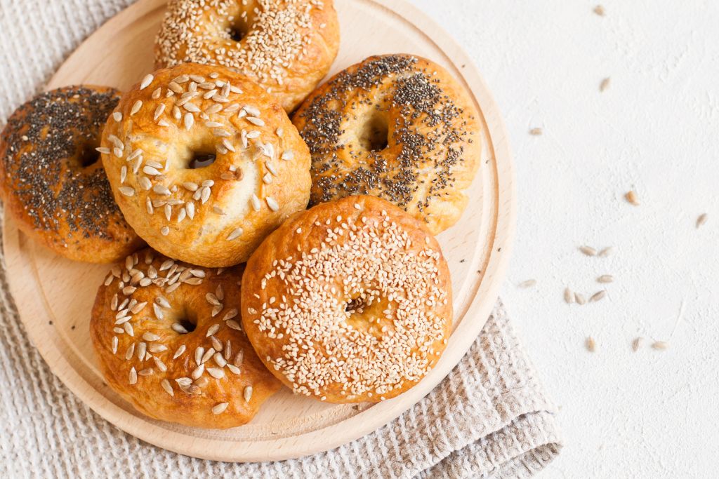 Bagels on a plate from one of the best bagel shops in Brooklyn. 