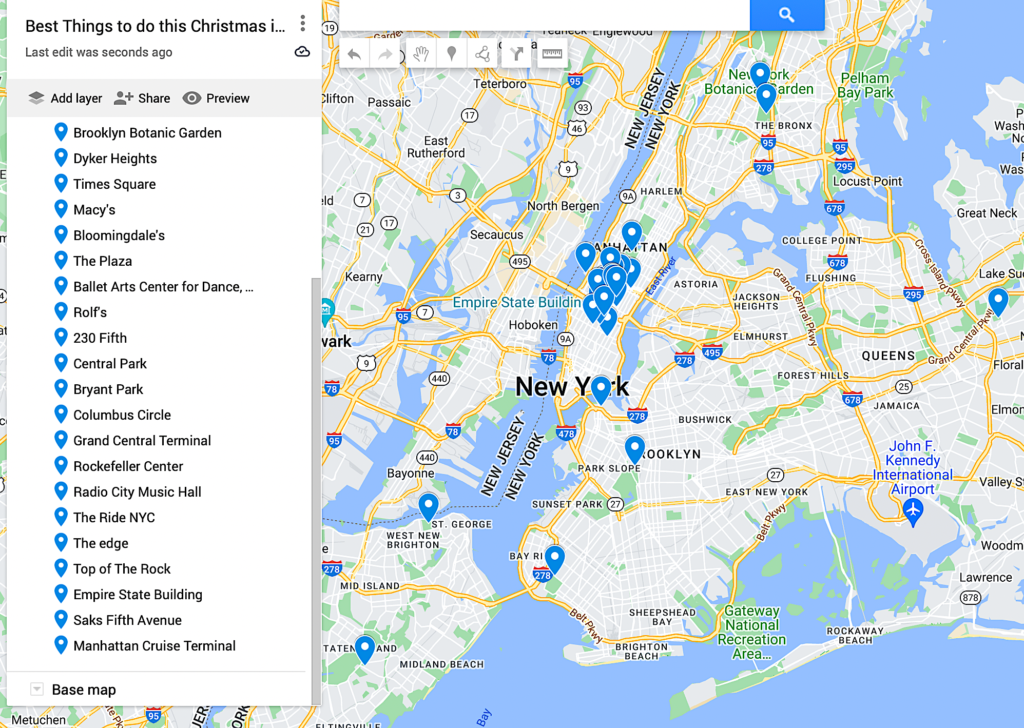 Map of the best things to do this Christmas in NYC