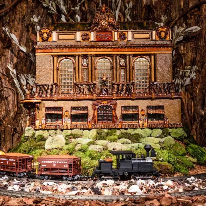 Wooden trains and displays at the train show at the Botanical Gardens.