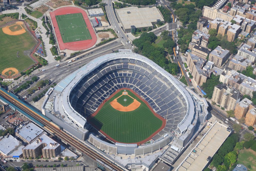 Aerial view of Yankee Stadium in the Bronx. 