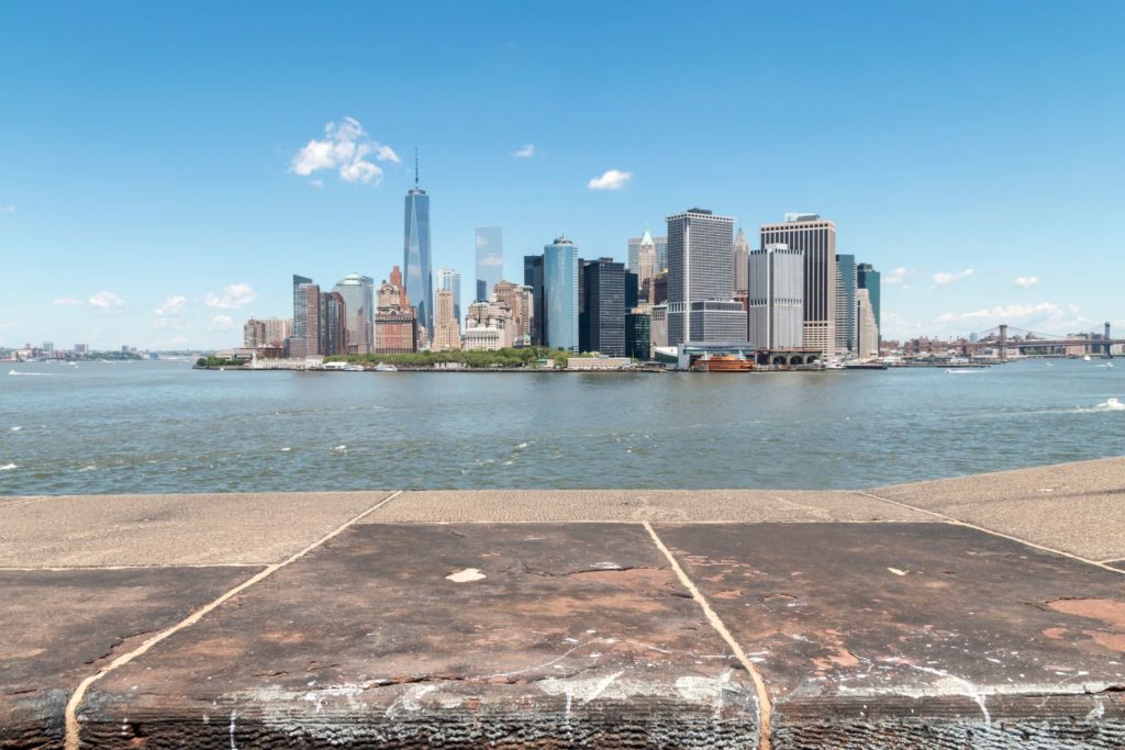 View of the lower Manhattan skyline from Castle Williams, one of the best castles in New York. 