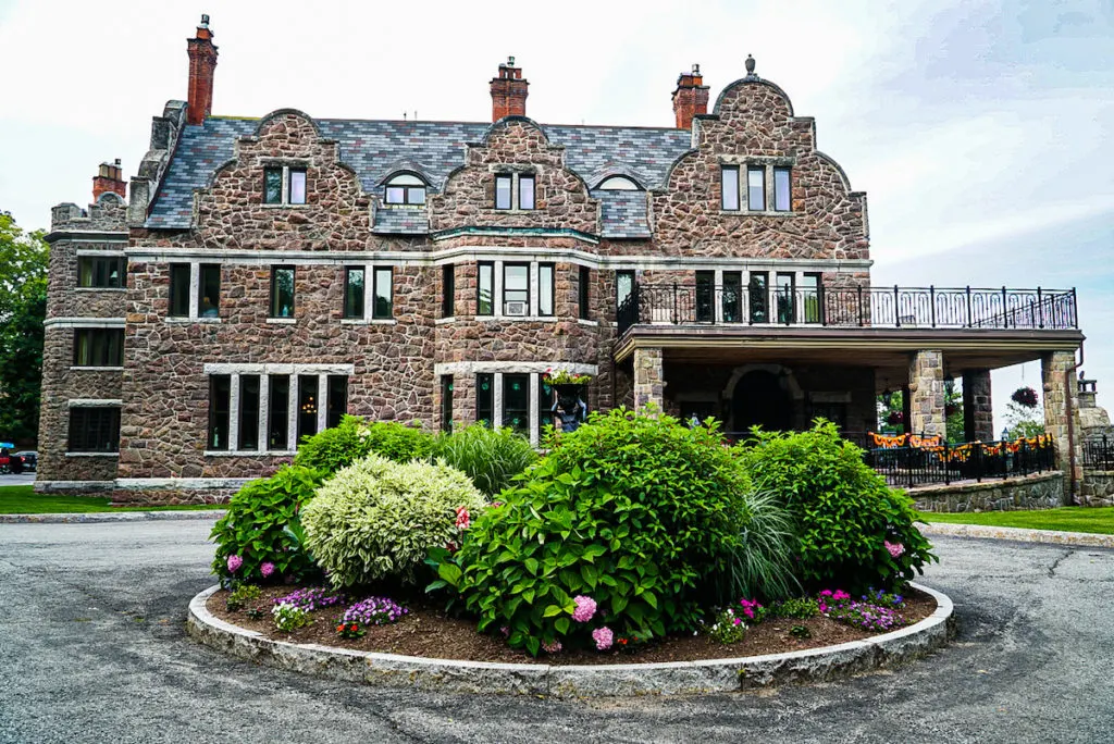 The stone facade of Highlands Castle in the Adirondacks. One of the best castles in New York. 