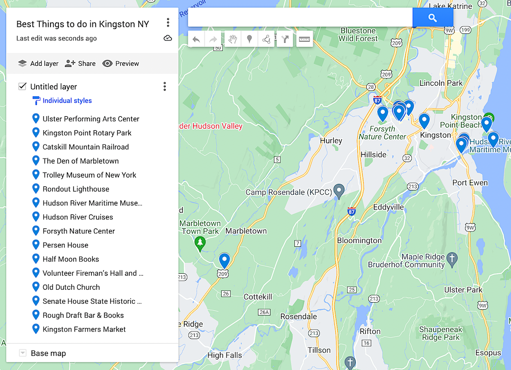 Map of the best things to do in Kingston NY