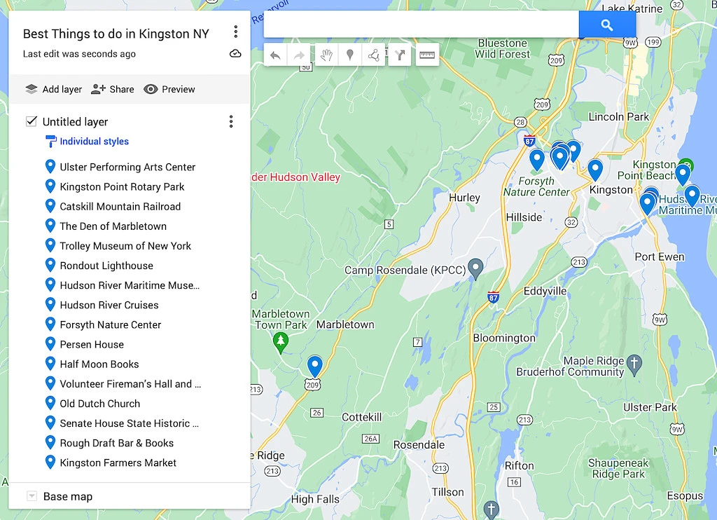 Map of the best things to do in Kingston NY