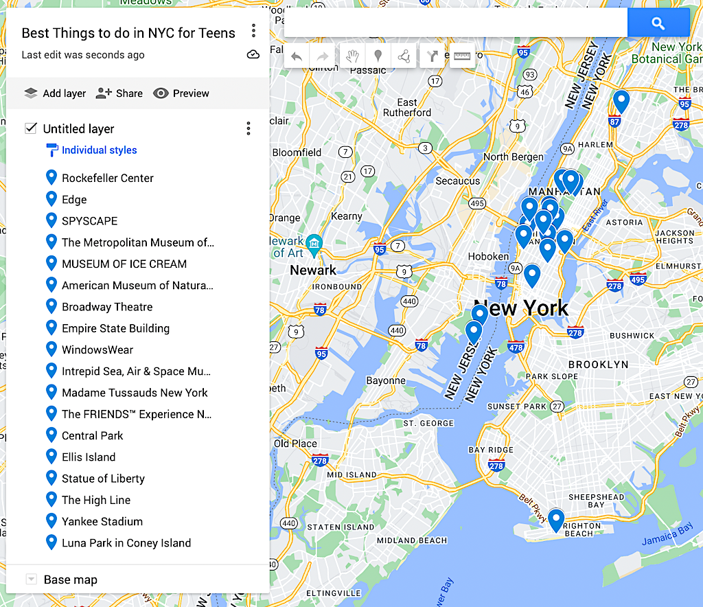 Map of the best things to do in NYC for kids. 