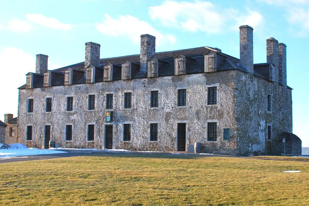 Stone exterior of Old Fort Niagara. 