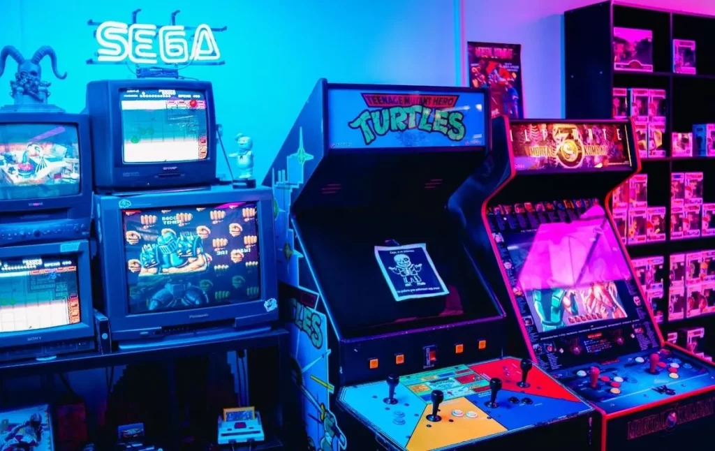 Vintage arcade game consoles