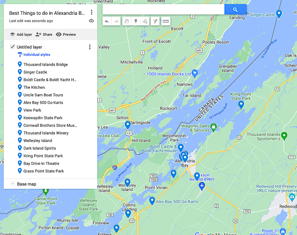 Activities in Alexandria Bay Map
