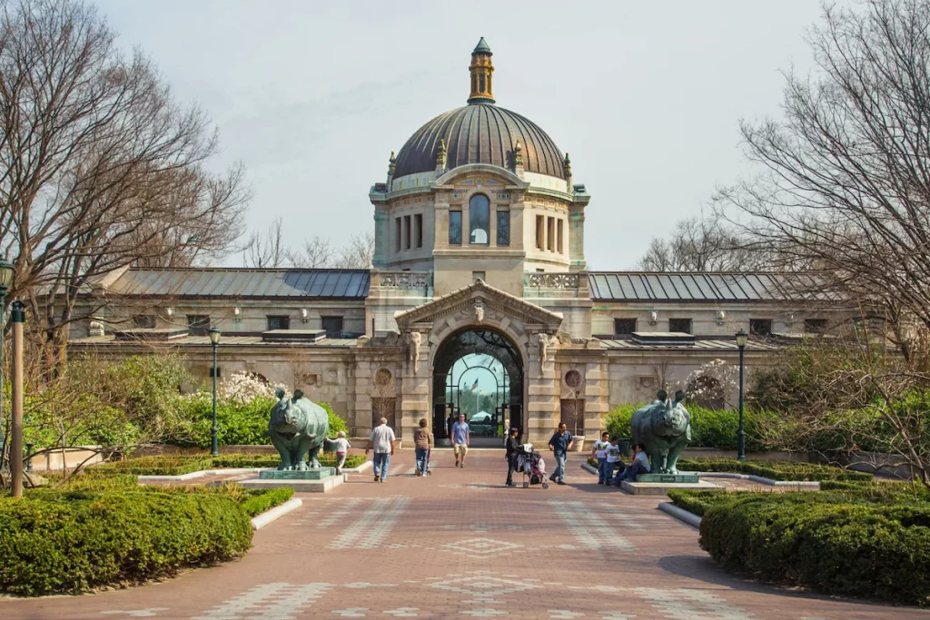 Historic main building in the Bronx Zoo.