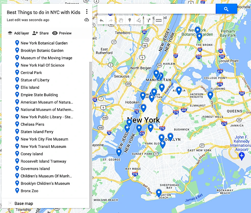 Map of the best things to do in NYC with Kids