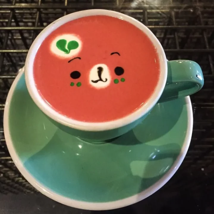 Cute teddy bear latte from sweet moment.