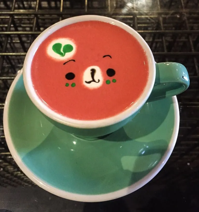 Cute teddy bear latte from sweet moment. 