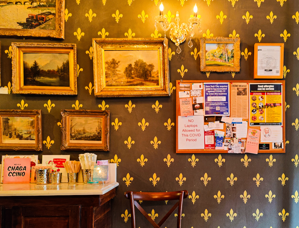 Vintage French-inspired interior of Cafe Bleriot XI on the Upper East Side