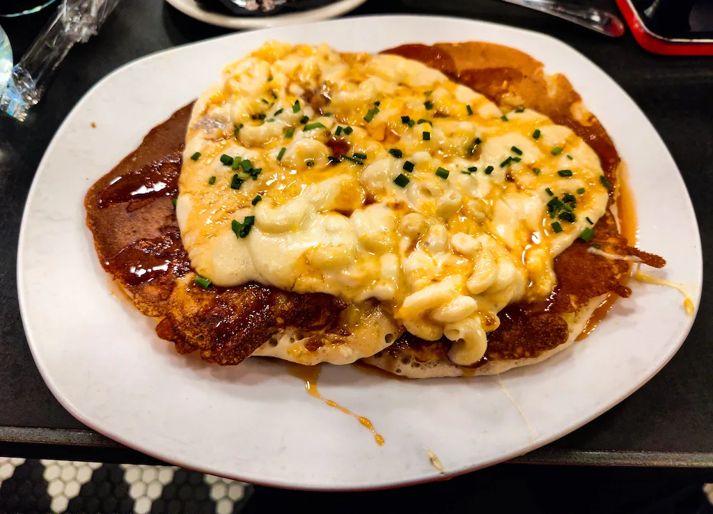 Mac and cheese pancakes from Mom's Kitchen in Midtown.