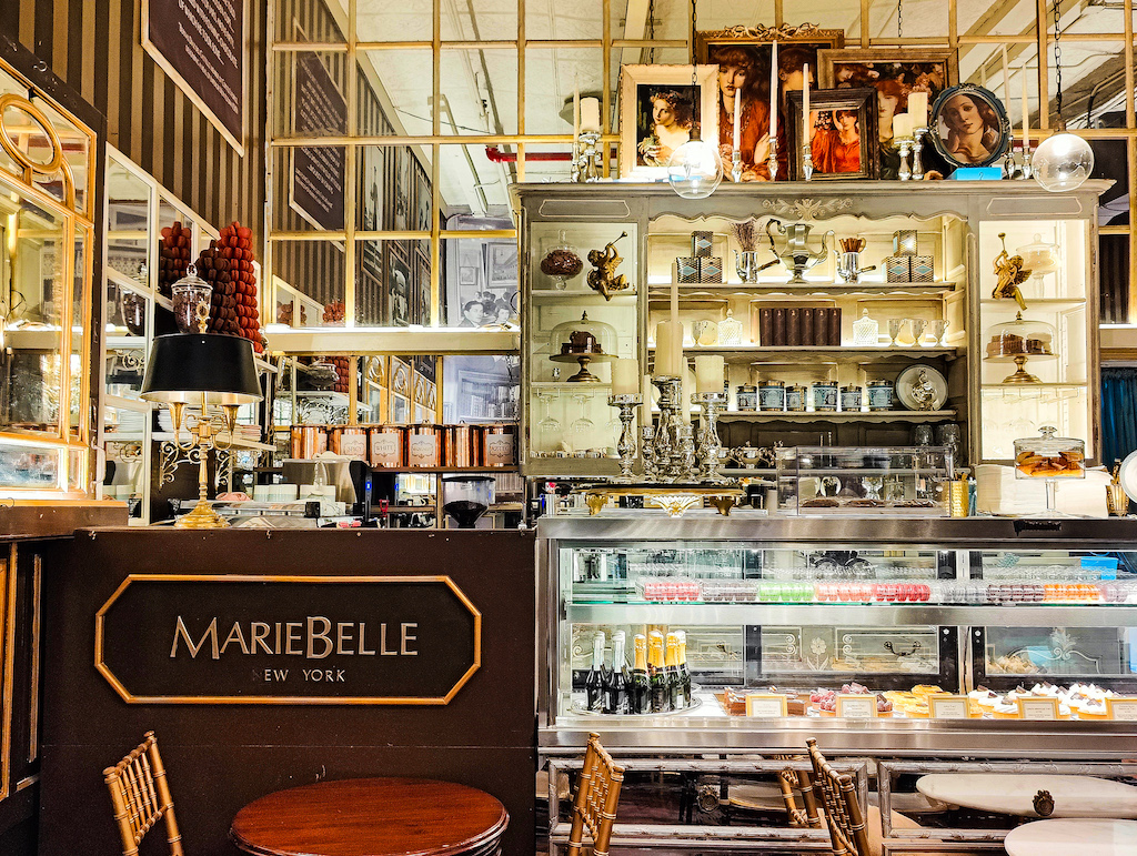 French-style cage and display counters for desserts at Mareibelle's NYC.