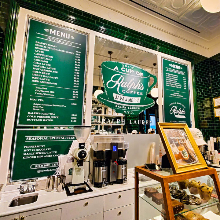 View of the charming green menu in Ralph's Coffee on the Upper East Side.