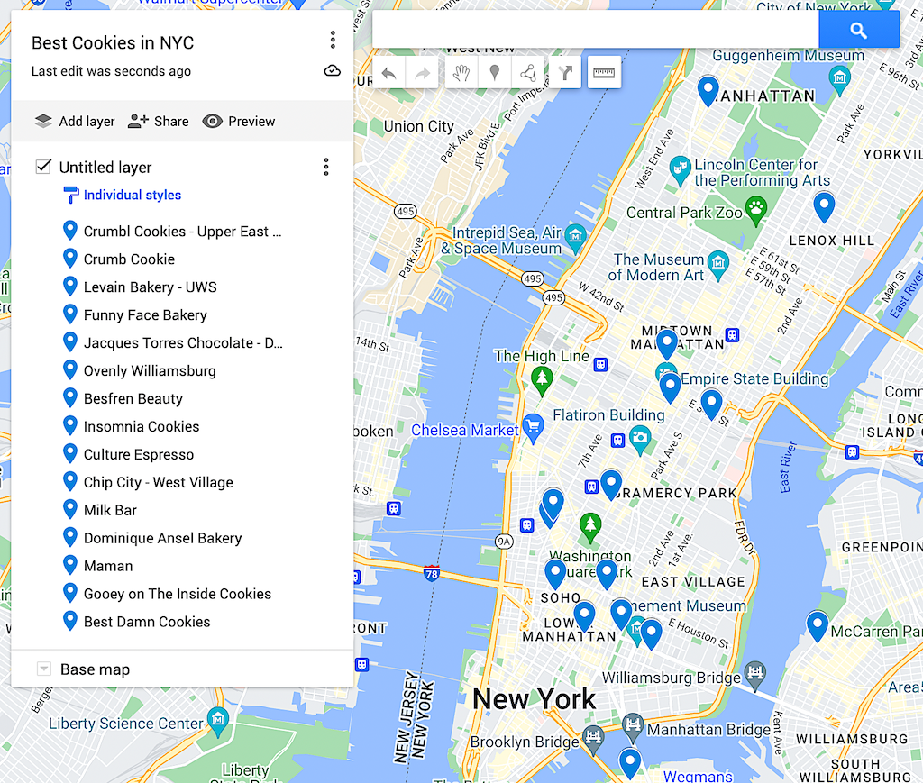 Map of the best cookies in New York City. 