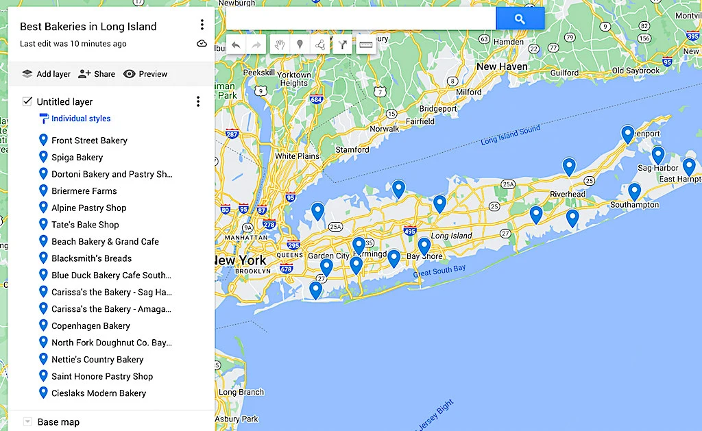 Map of the best bakeries on Long Island today. 