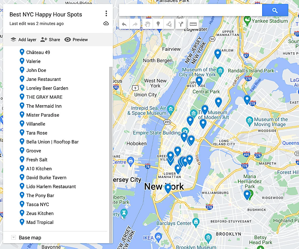 Map of the best NYC happy hour
