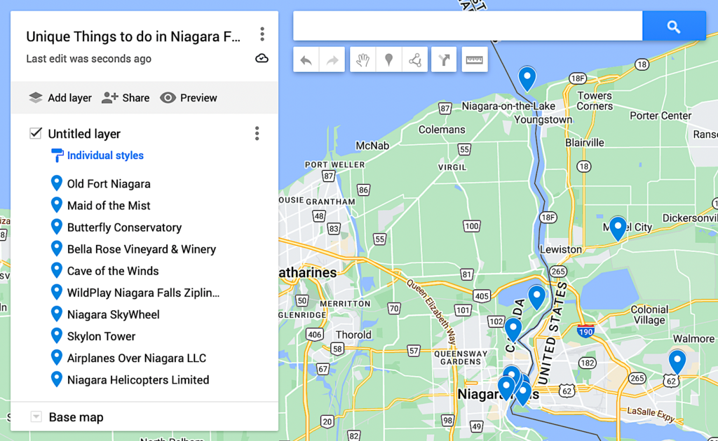 Map of the most unique things to do in Niagara Falls. 