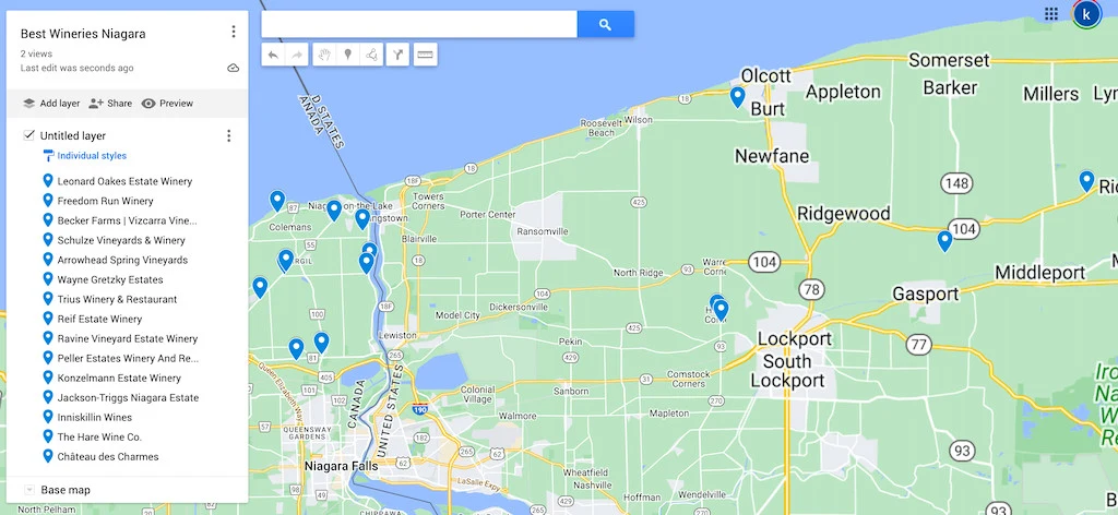 Map of the best wineries Niagara has to offer. 
