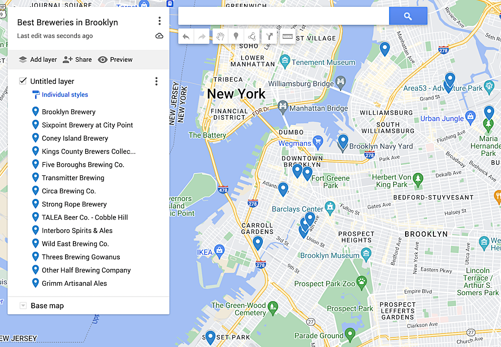 Map of the best Breweries in Brooklyn. 