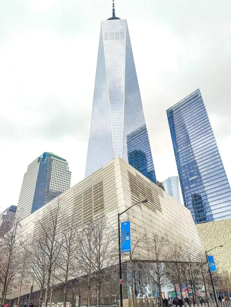 View of the exterior of the World Trace Center on an overcast day in NYC. 